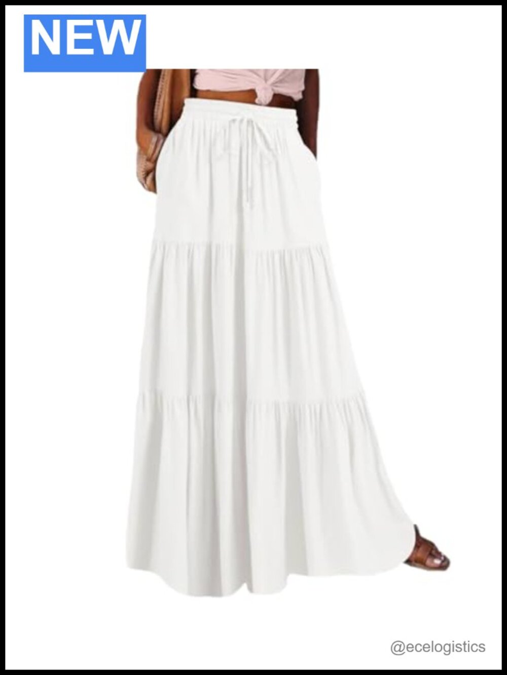 Flowy Maxi Skirt High Waisted Tiered Ruffle Boho Long Skirt with Pockets Fall